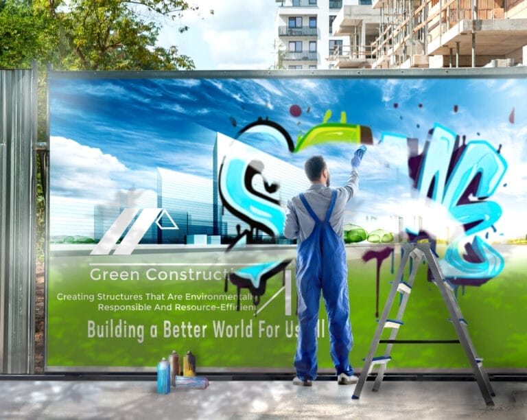 Blank white banner for advertisement mounted on the hoardin of construction site